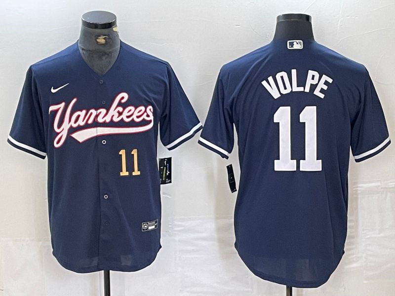 Men New York Yankees #11 Volpe Dark blue Second generation joint name Nike 2024 MLB Jersey style 2